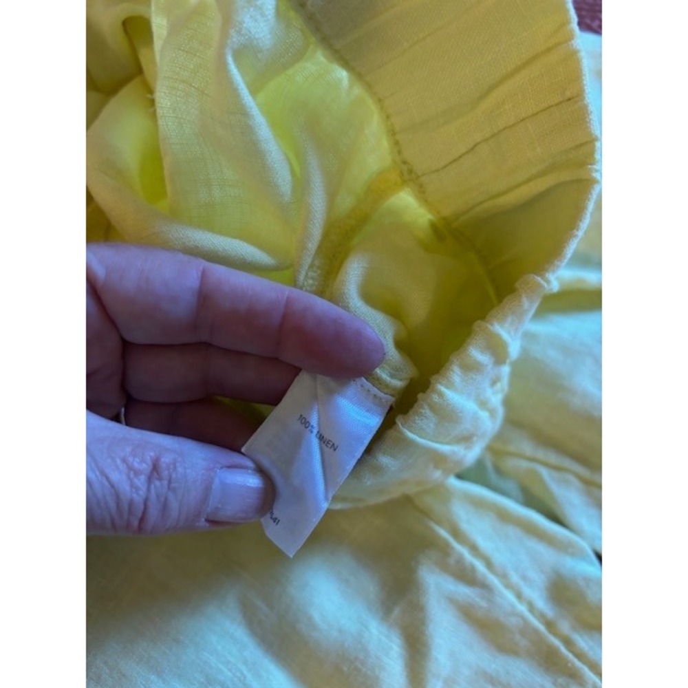 Pure Jill J Jill Yellow Linen Crop Pants Petite Large Elastic Waist Embroidered - Picture 3 of 10